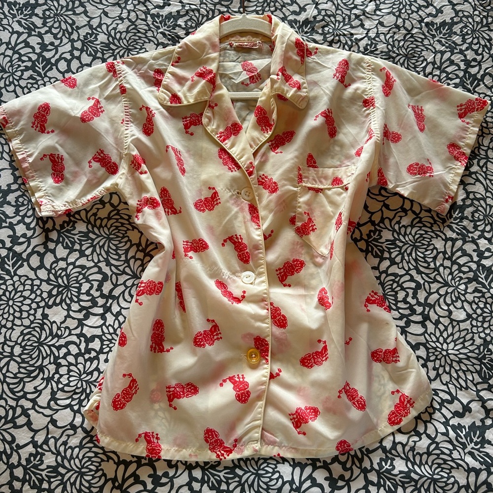 Vintage Pink Poodle Nylon Cream Shirt